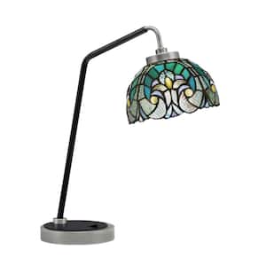 Delgado 16.5 in. Graphite and Matte Black Desk Lamp with Turquoise Cypress Art Glass
