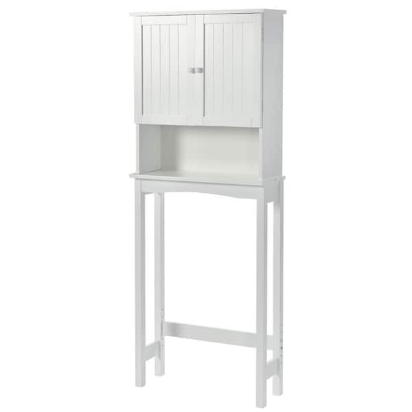 Polibi 23.6 in. W x 62 in. H x 8.9 in. D White Over-the-Toilet Storage with Adjustable Shelf Collect Cabinet