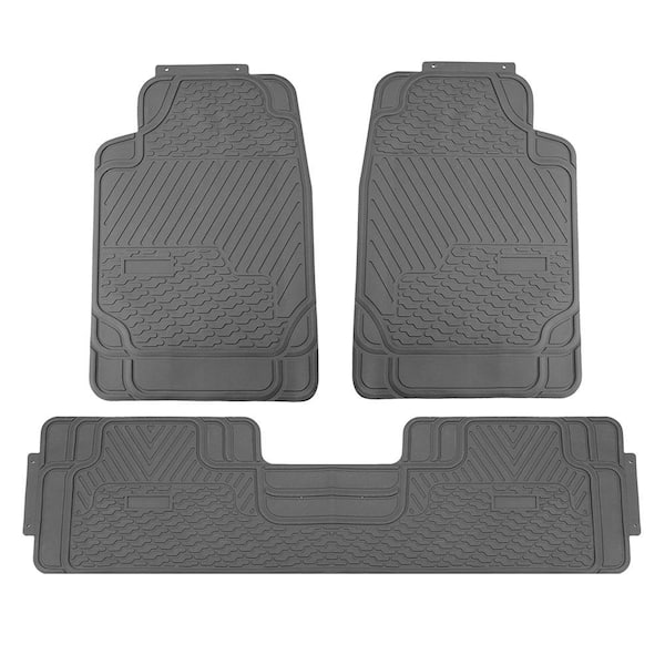 FH Group Gray Heavy Duty 3-Piece 29 in. x 19 in. x 2 in. Durable Rubber All Weather Protection Car Floor Mats