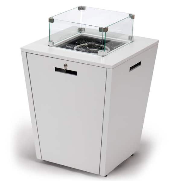 Leisuremod Chelsea 21" Modern Aluminum 37,000 BTU Square Propane Patio Fire Pit Table with Lid and Fire Glass in White