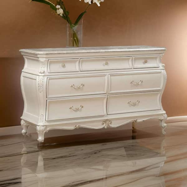 Benjara White 7 Drawer 66 in. Dresser Without Mirror