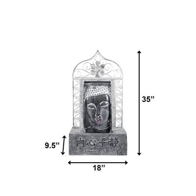 35 in. Tall Metal Buddha Waterfall Fountain with Chinese Characters and Inner Peace