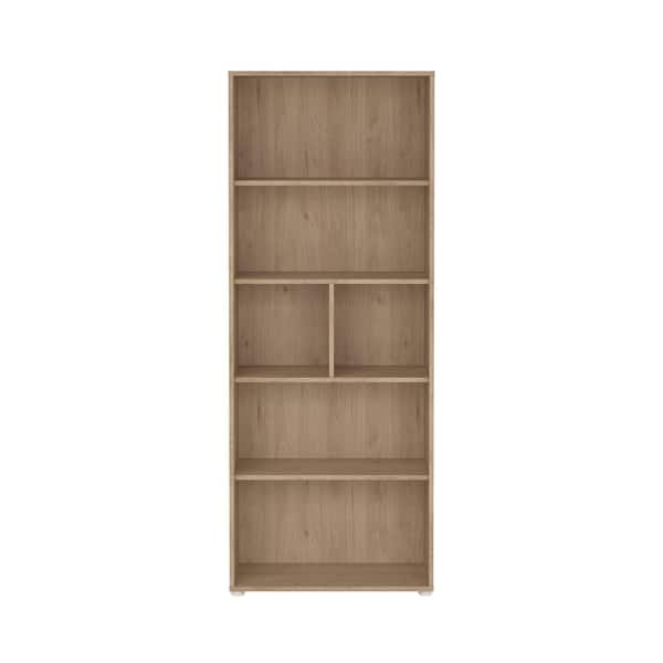 Sign 80.59 in. Tall Jackson Hickory Engineered Wood 6 Shelf Bookcase Home Office Storage