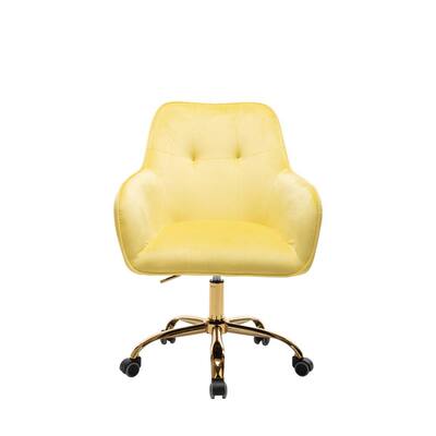Yellow Velvet Upholstered Swivel Office Task Chair