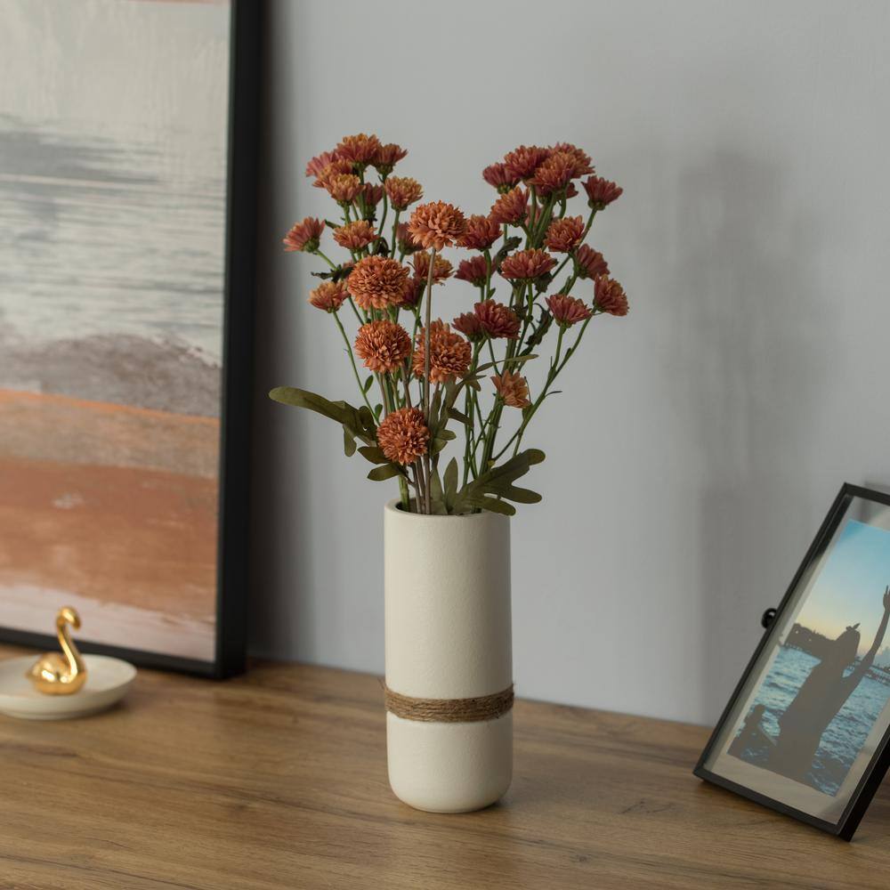 Tiny White Ceramic Cylinder Table Vase Set with Twisted Cord Trim