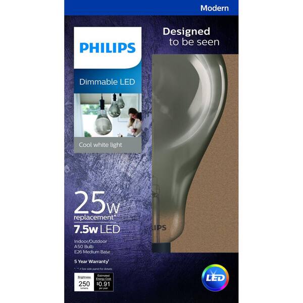 Philips 25-Watt Equivalent A50 Dimmable Modern Glass Edison LED Large Light Bulb Cool White (4000K)