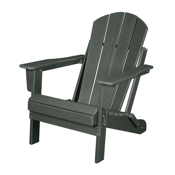 Otryad Antique Gray Folding HDPE Adirondack Chair, Stackable Weather Resistant Outdoor Armchair