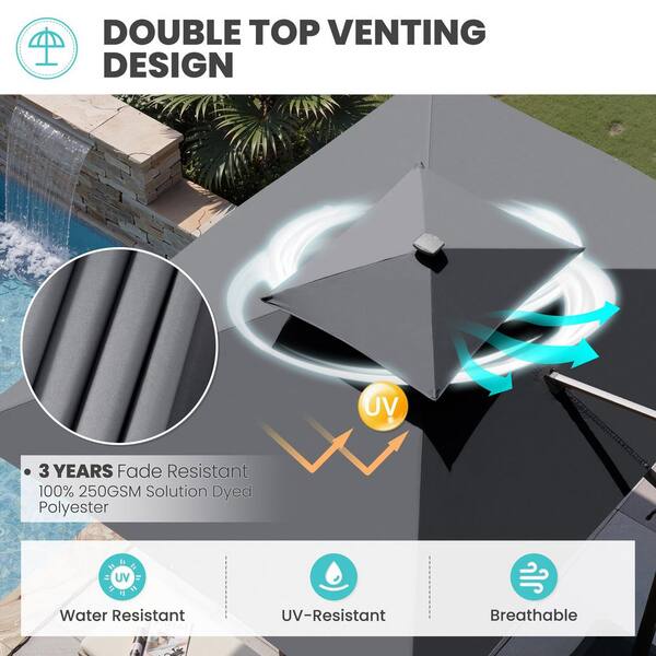 dual vent patio umbrella 13ft 2 Tier Double-Sided Vented with Base dark gray Specifications 12 ft. x 9 ft.
