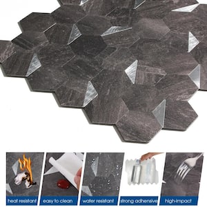 Hexagon Charcoal Gray Mixed Metal 12 in. x 12 in. PVC Peel and Stick Backsplash Wall Tile (20 sq.ft./20-Sheets)