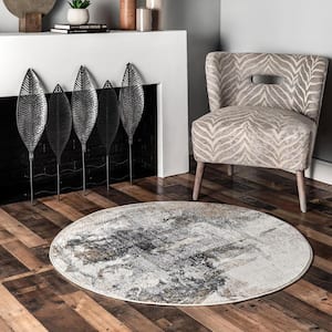 Rivera Gray 6 ft. x 6 ft. Abstract Round Area Rug