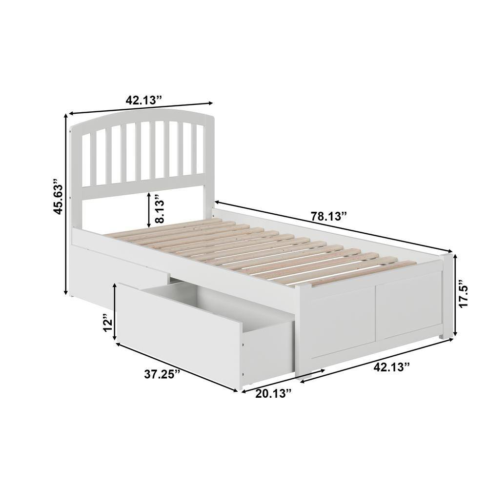 White Twin Wood Platform Bed with Storage Drawers