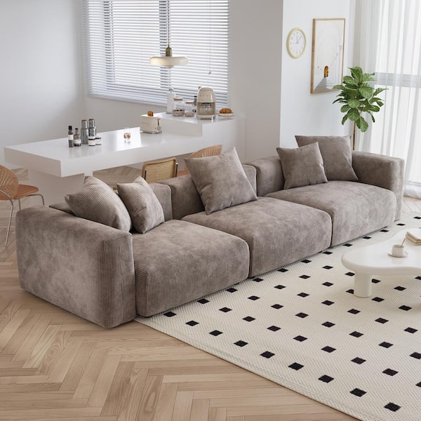 118.11 in. Square Arm Corduroy Velvet 4-Pieces Modular Free Combination Sectional Sofa with Ottoman in. Brown