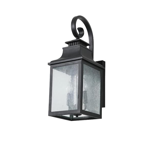 23 in. 2-Light Black Dusk to Dawn Outdoor Hardwired Wall Lantern Scone with Clear Glass (Light Bulbs not Included)