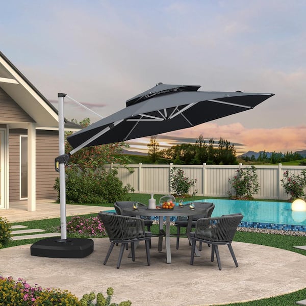 PURPLE LEAF 11 ft. Octagon High-Quality Aluminum Cantilever Polyester Outdoor Patio Umbrella with Wheels Base, Gray