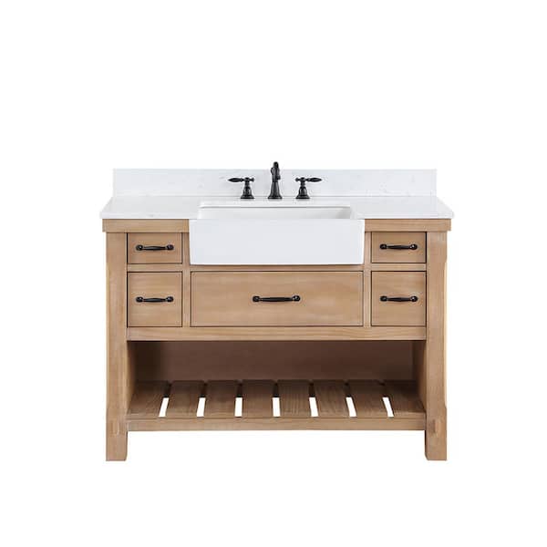 ROSWELL Villareal 48 in.W x 22 in.D x 34 in.H Single Farmhouse Bath Vanity in Weathered Pine with Composite Stone Top