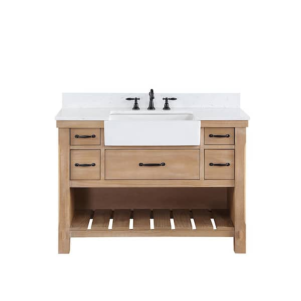 Villareal 48 in.W x 22 in.D x 34 in.H Single Farmhouse Bath Vanity in Weathered Pine with Composite Stone Top