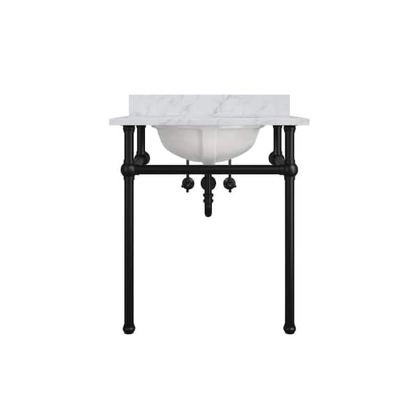 Embassy 30 in. Console Sink Wash Stand in Chrome Brass with, Marble Counter Top, and White Basin