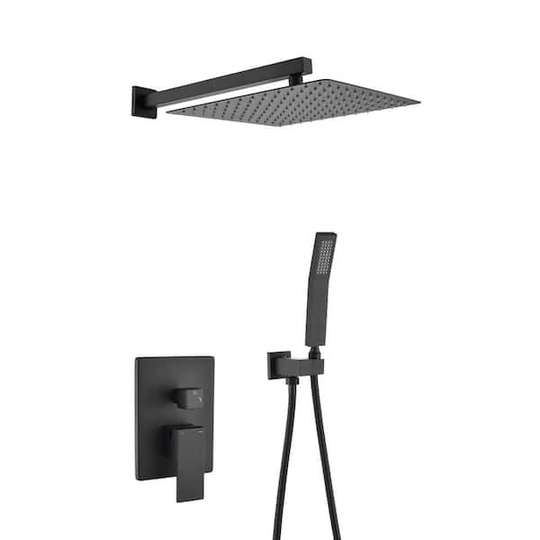 WELLFOR 1-Spray Patterns with 2.5 GPM 10 in. Wall Mount Dual Shower Heads in Matte Black