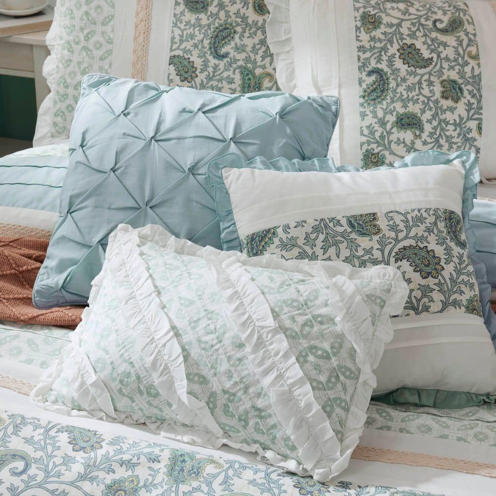 California King Blue Cotton Floral Comforter Set