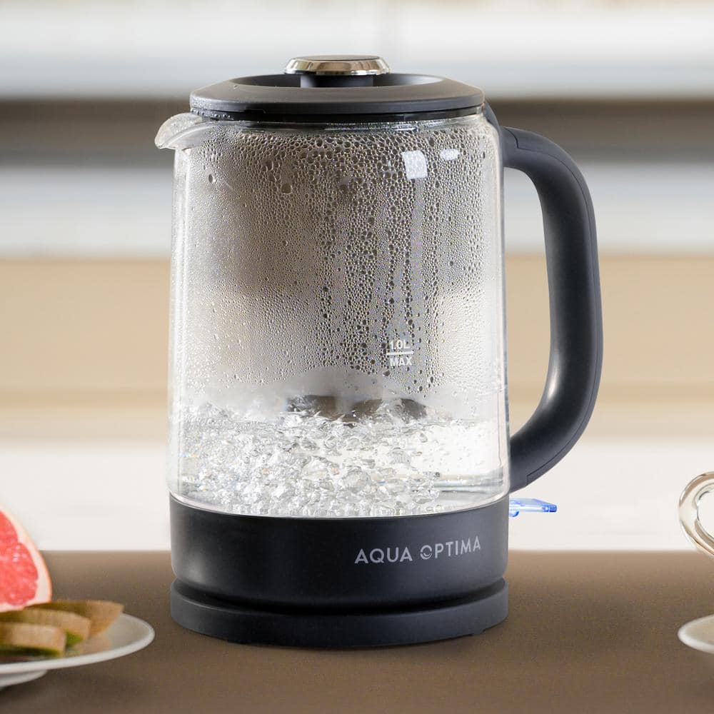 Aqua Optima 1.7L Black Glass Electric Kettle with Filter