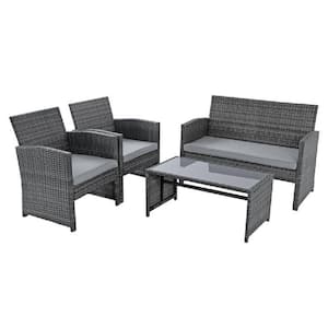 Patiorama 4-Pieces Wicker Outdoor Patio Furniture Set with Light Grey Cushions