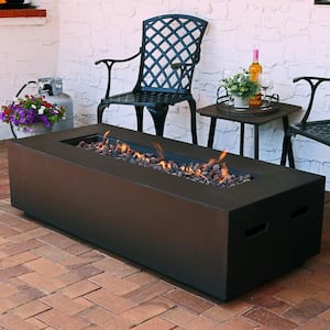56 in. Rectangular Fiberglass Propane Gas Fire Pit Coffee Table with Lava Rocks in Brown