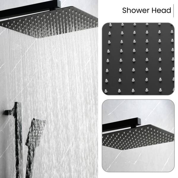 Wall-Mounted 380 x 700mm Shower Faucet System in Matte Black Rainfall 5 Functions