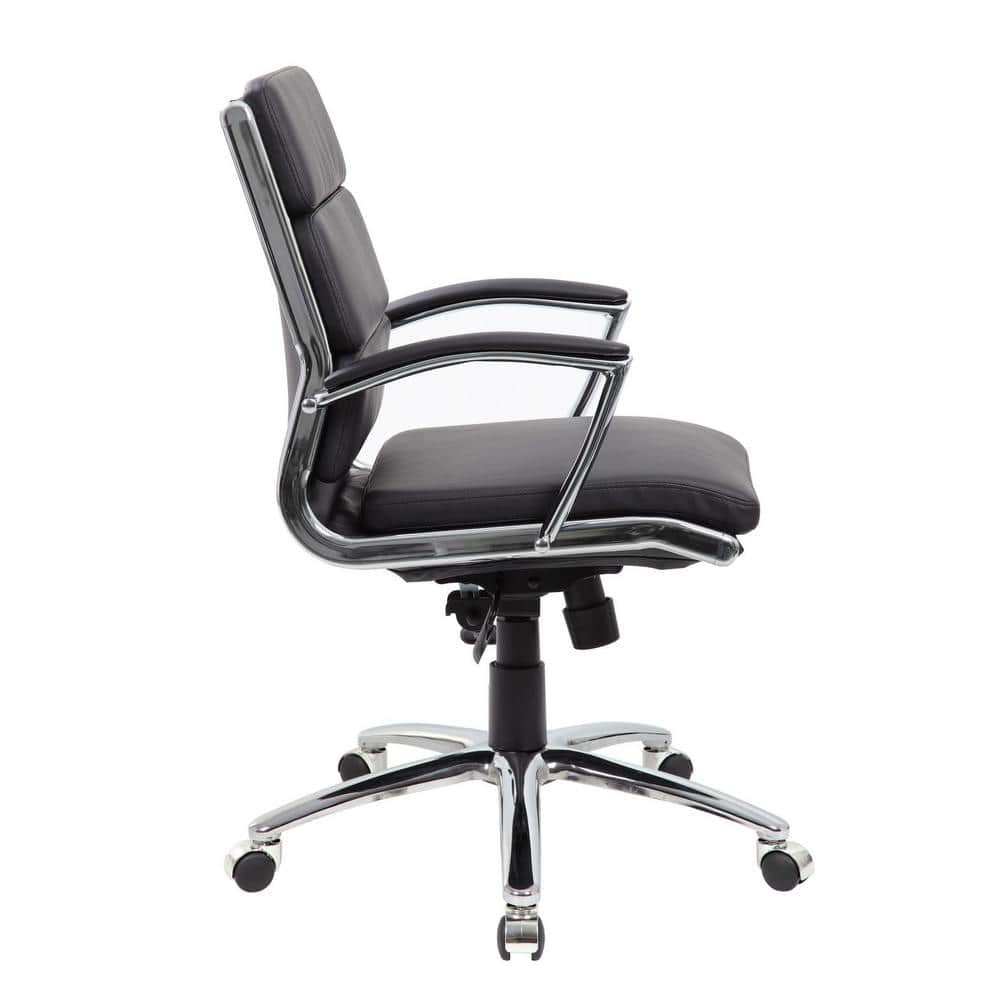 Black Mid-Back Executive Chair with Chrome Finish and Vinyl Upholstery