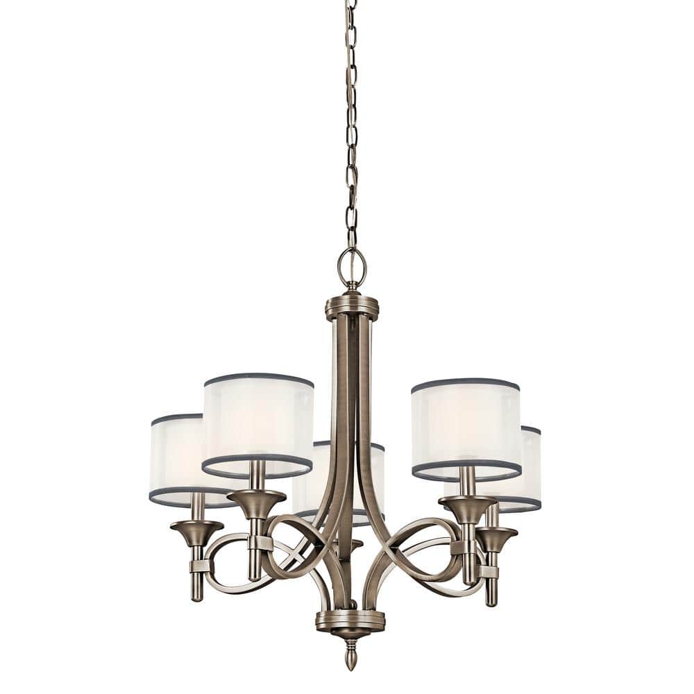 Antique Pewter 5-Light Chandelier with Satin Etched Glass