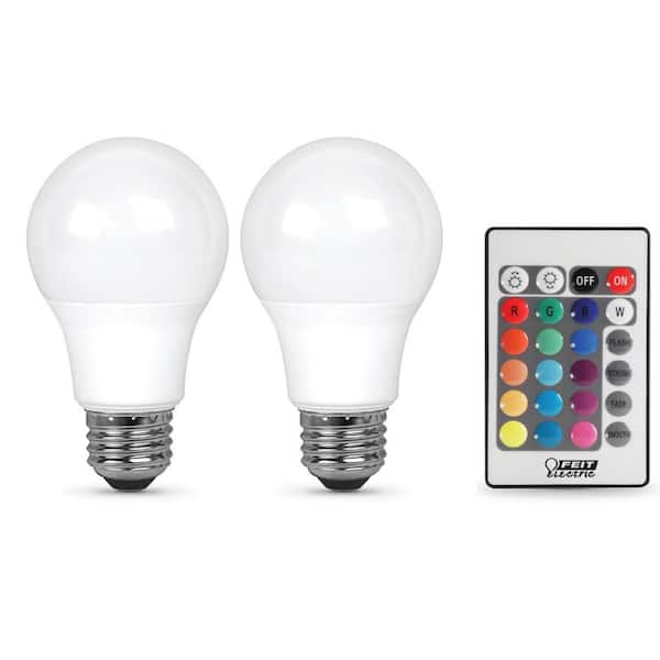 RGBW Color Changing LED Light Bulbs RGB+Warm Lighting, 2-Pack A19 E26 Screw Base IR Remote Control Dimmable with Memory Function 60W Equivalent for Home Decoration Stage Bar Party 