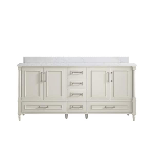Willow Collections Hudson 72 in. Double Sink Freestanding Alabaster Bath Vanity with Empira White Top Unassembled