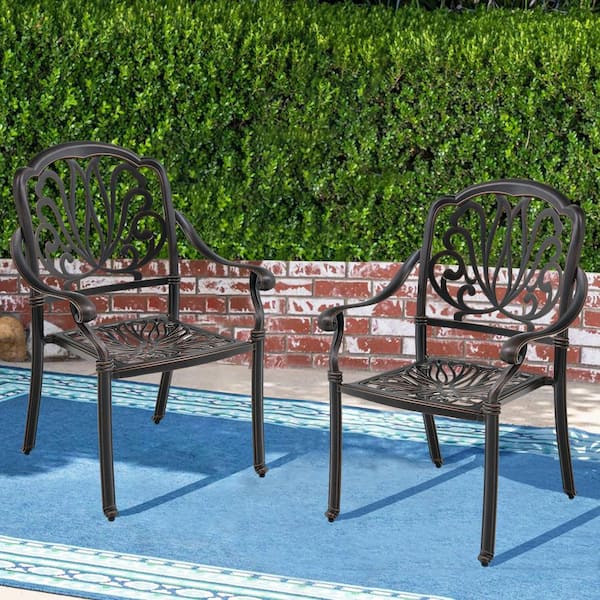 Cast Aluminum Outdoor Dining Chair Set of 2, Bronze