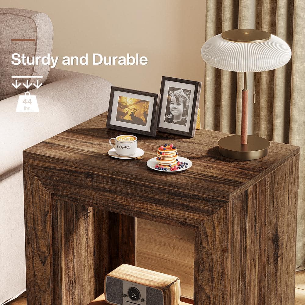 Kerlin 23.62 in. Walnut Rectangular Wood End Table Set of 2, Nightstand Bedside Table with Storage - thumbnail 7