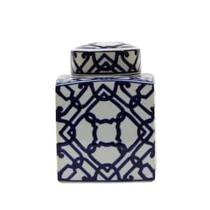Decorative Ceramic Ginger Jar with Lid in Blue and White