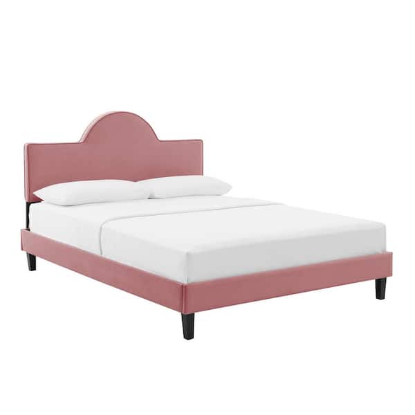 MODWAY Soleil Performance in Dusty Rose Velvet Queen Bed