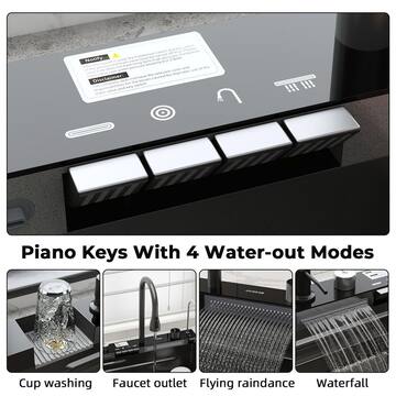 FUFU&GAGA 31.5 in. Drop-in Single Bowl Black 304 Stainless Steel Kitchen Sink Flying Rain Waterfall, Pull-Down Faucet Kitchen Set KF210310-01