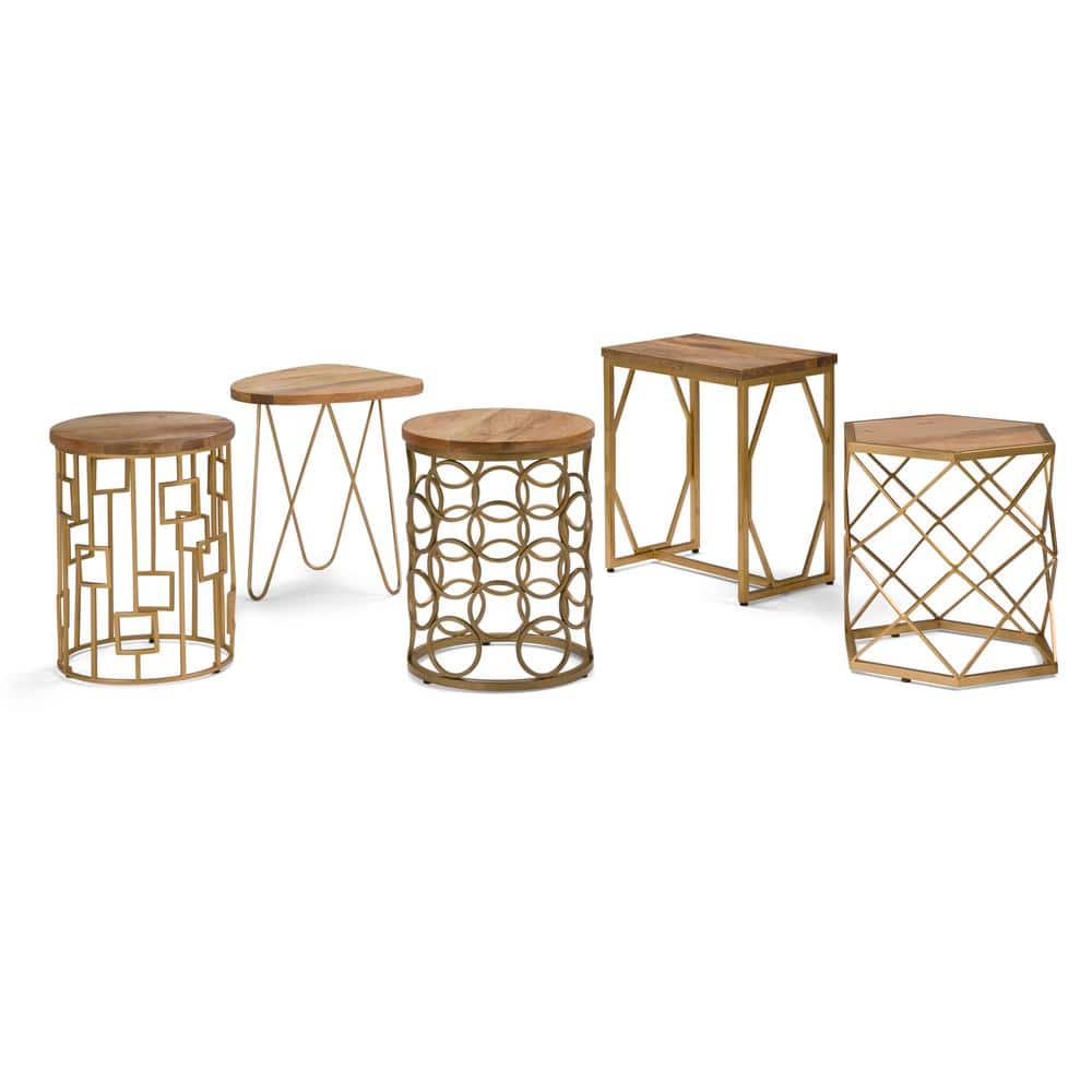 Patrice Boomerang Mango Wood Table with Matte Gold Hairpin Legs