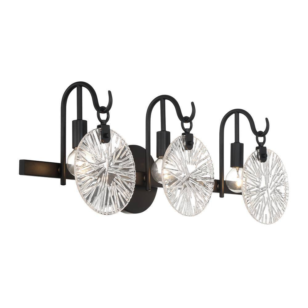 Matte Black 3-Light Vanity with Starburst Clear Glass Shades