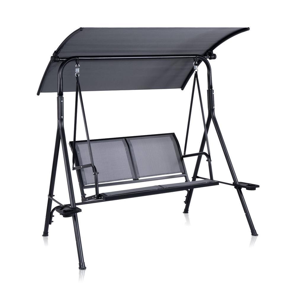 BACKYARD EXPRESSIONS PATIO · HOME · GARDEN 48 in. 2 Person Metal Patio Swing w/Frame with Grey