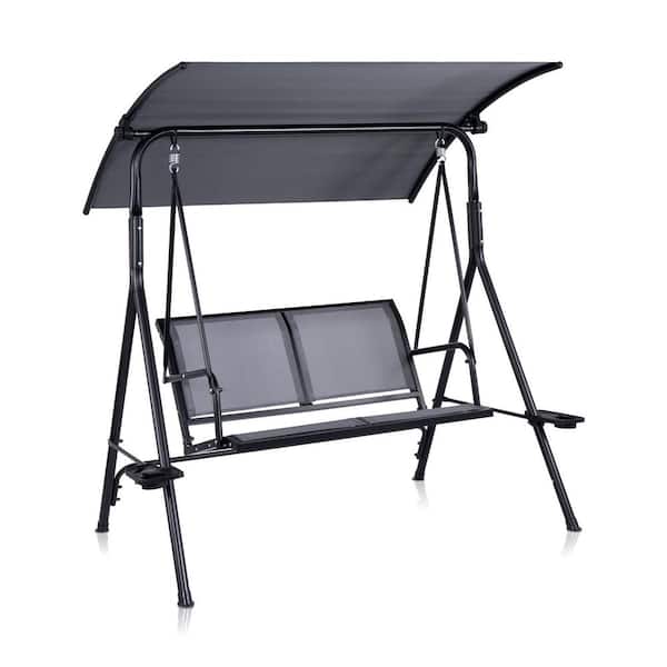 BACKYARD EXPRESSIONS PATIO · HOME · GARDEN 48 in. 2 Person Metal Patio Swing w/Frame with Grey Sling Fabric