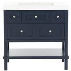 Ashland 37 in. W x 19 in. D x 36.7 in. H Bath Vanity in Blue w/ Cultured Marble Vanity Top in White w/ White Sink