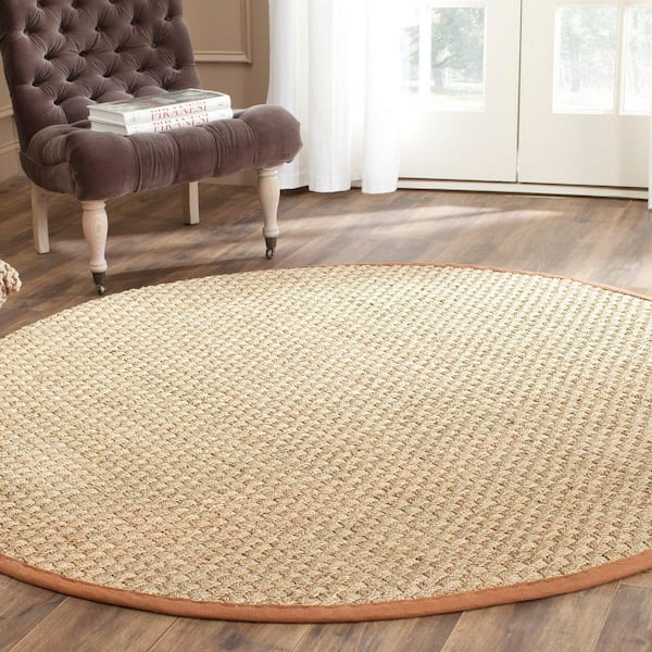 Natural Fiber Natural/Brown 6 ft. x 6 ft. Border Woven Round Area Rug