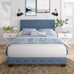Chloe Linen Upholstered Platform Bed Frame, Blue, Full