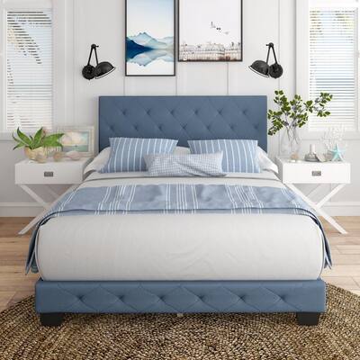 Restrite Charlotte Blue Linen Queen, Linen Upholstered Queen Bed