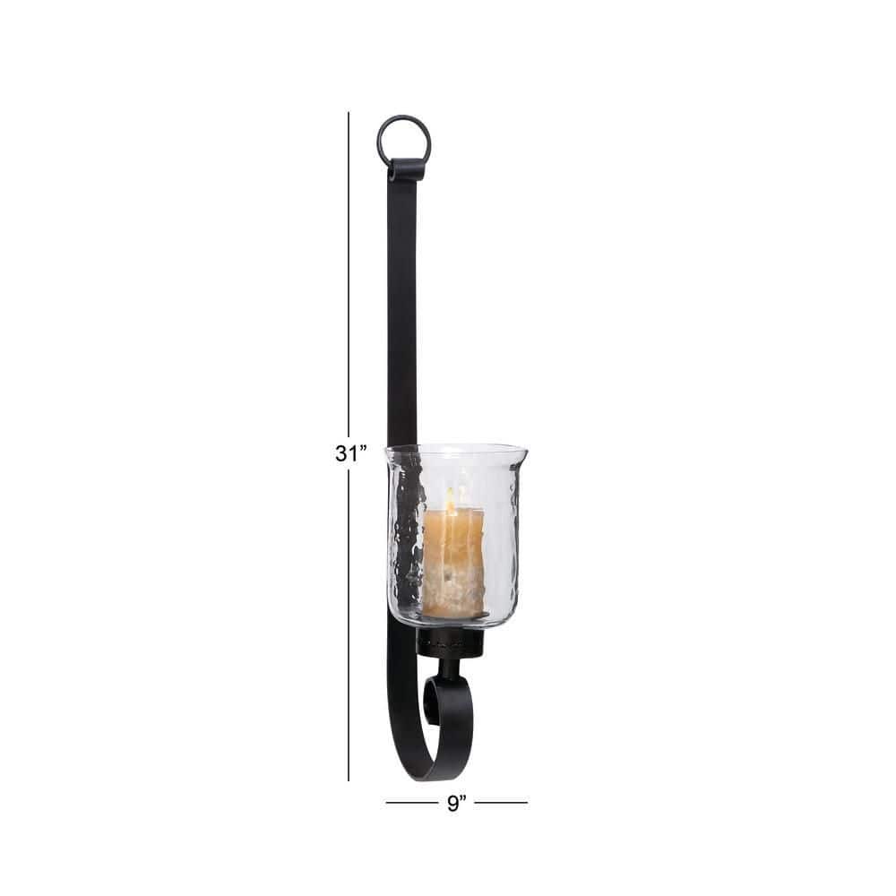 Elegant Black Metal and Glass 31" Handcrafted Pillar Wall Sconce