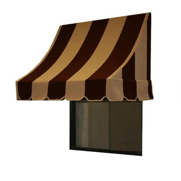 AWNTECH 6.38 ft. Nantucket Fixed Awning 76.5 in. W x 31 in. H x 24 in. D Acrylic Fabric in Brown/Tan Stripe
