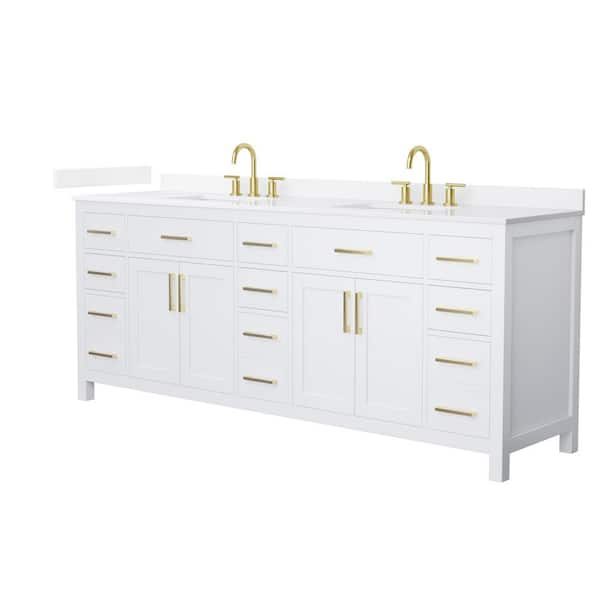 Beckett 84 in. Double Freestanding White Bath Vanity with White Quartz Top (Assembled)