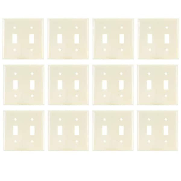 2-Gang Ivory 1-Toggle/1-Single Plastic Standard Switch Wall Plate (12-Pack)