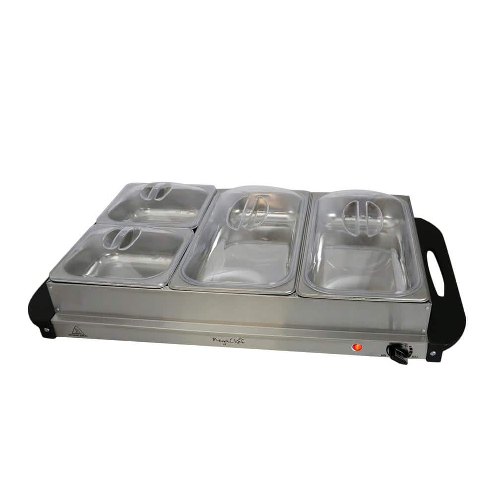 MegaChef 2.5 L Stainless Steel Warming Tray with 4 Crocks 985103785M