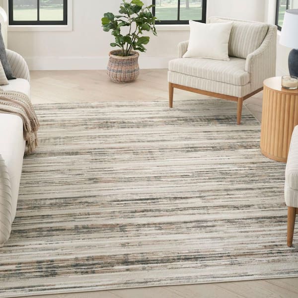Serenity Home Ivory Beige 6 ft. x 9 ft. Abstract Contemporary Area Rug